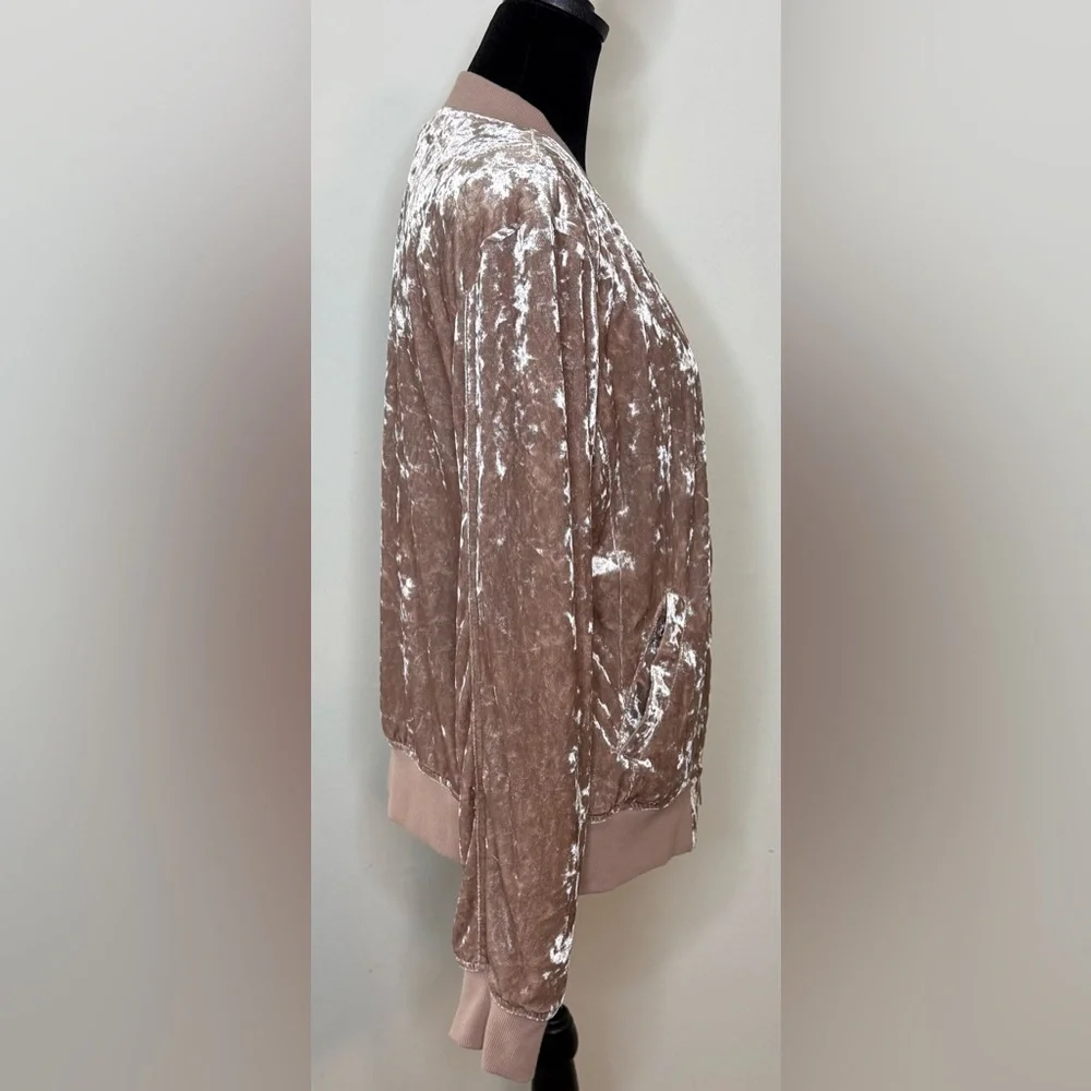 Sanctuary light pink crushed velvet girly feminine jacket coat full zip med EUC